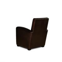 Fauteuil Club cuir Léon chocolat, vue de 3/4 dos