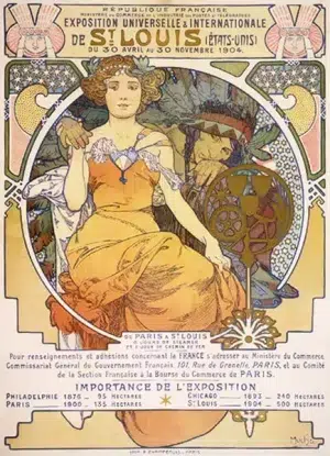 Affiche en hommage à l'exposition universelle de 1904 ayant eu lieu en France (Paris, Saint Louis)