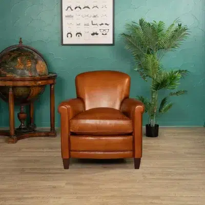 Fauteuil club cuir Passy miel en ambiance