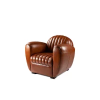 Fauteuil club cuir Eugène havane, vue de 3/4